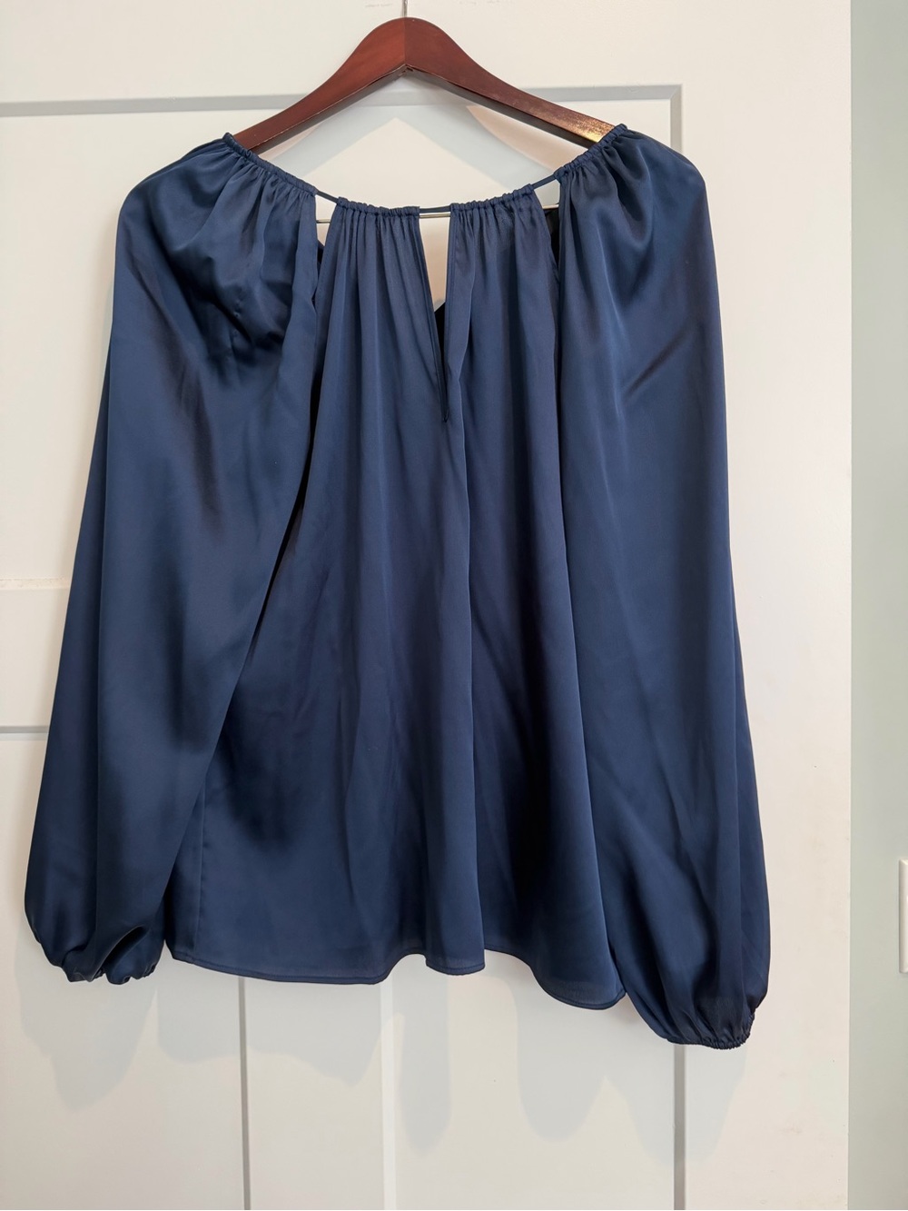 White House Black Market Navy Blue Off-the-Shoulder Peasant Blouse
